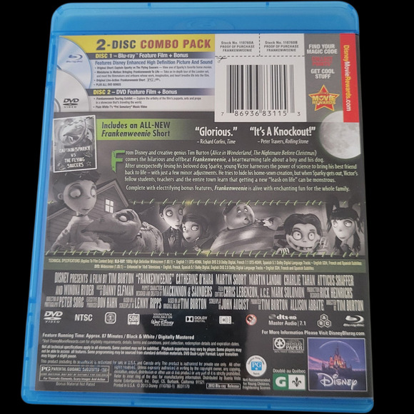 Frankenweenie Disney Movie Club Blu-ray DVD Set Tim Burton Gothic Animation - Picture 2 of 4